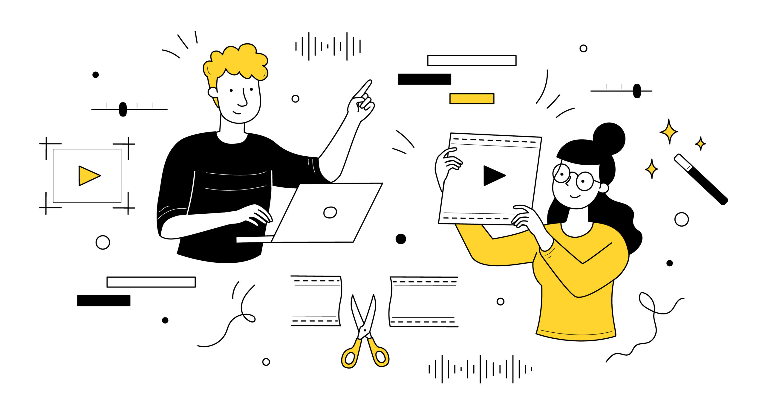 video editing doodle concept, animation montage