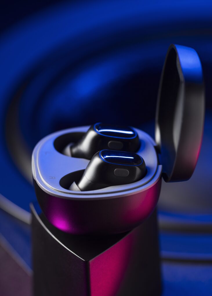 wireless earbuds with neon cyberpunk style lighting (1)